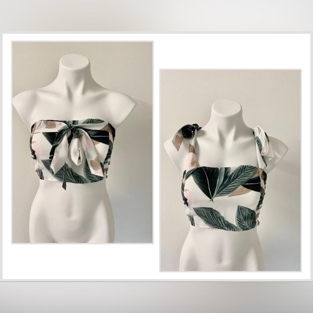 Missguided Tropical Botanical Leaf Crop Bandeau Top US 8